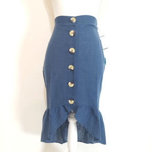 NEW!! WET Women SIZE XS Linen Blend Melodie Flounce Mermaid Skirt Steel Blue